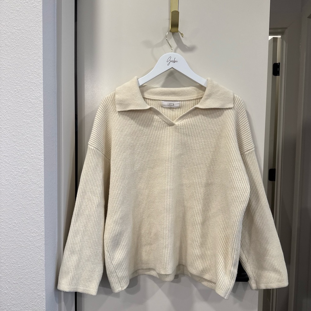 LUCCA Cream Ribbed Knit Sweater